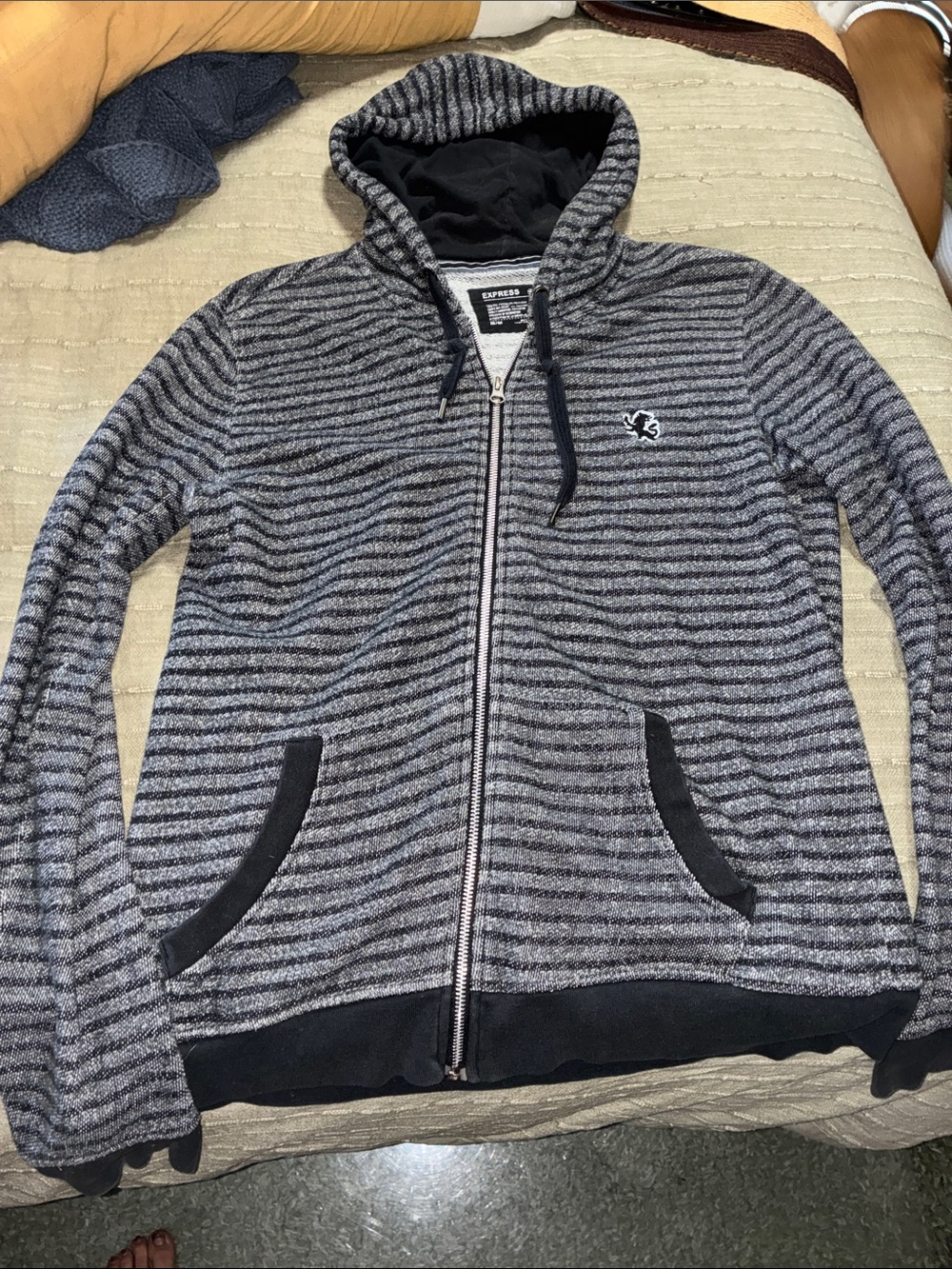 Express Women’s Striped Zip Hoodie - Gray & Black